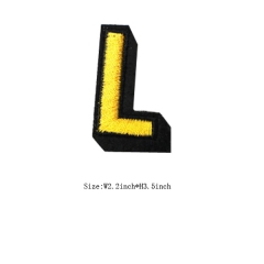 Custom 3D Citrine Letter L Embroidery patch with Black Iron on Backing