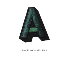 Custom 3D Emerald Letter A Embroidery patch with Black Iron on Backing