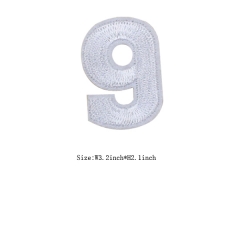 Custom Silver Number 9 Iron on Backing Embroidery patch