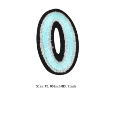 Custom 3D Light Blue Number 0 Embroidery patch with Black Iron on Backing