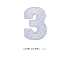 Custom Silver Number 3 Iron on Backing Embroidery patch