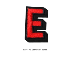 Custom 3D Siam Letter E Embroidery patch with Black Iron on Backing