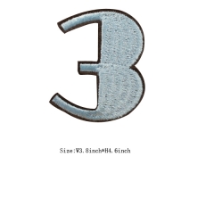 Custom Light Blue Number 3 Embroidery patch Black Edge with Iron on Backing