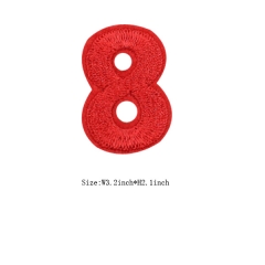 Custom Red Number 8 Iron on Backing Embroidery patch