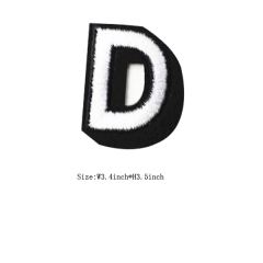 Custom 3D White Letter D Embroidery patch with Black Iron on Backing