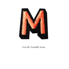 Custom 3D Dark Amber Letter M Embroidery patch with Black Iron on Backing