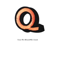 Custom 3D Dark Amber Letter Q Embroidery patch with Black Iron on Backing