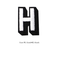 Custom 3D White Letter H Embroidery patch with Black Iron on Backing