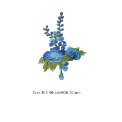 Custom Blue Flower Motif Iron on Embroidery patch Design