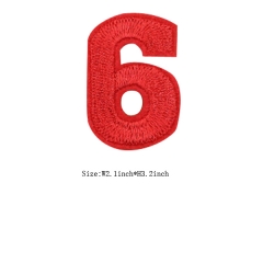 Custom Red Number 6 Iron on Backing Embroidery patch