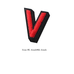 Custom 3D Red Letter V Embroidery patch with Black Iron on Backing