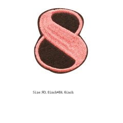 Custom 3D Light Peach Number 8 Embroidery patch with Black Iron on Backing