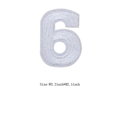 Custom Silver Number 6 Iron on Backing Embroidery patch