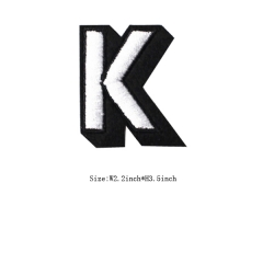 Custom 3D White Letter K Embroidery patch with Black Iron on Backing
