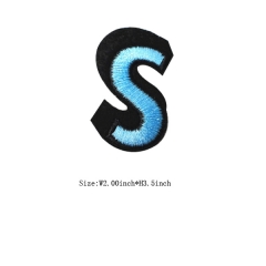 Custom 3D Sea Blue Letter S Embroidery patch with Black Iron on Backing