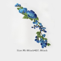 Custom Heat Seal Blue Flower Embroidery patch Design