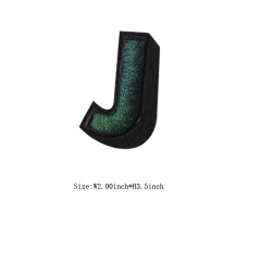 Custom 3D Emerald Letter J Embroidery patch with Black Iron on Backing