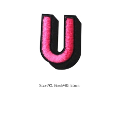 Custom 3D Peach Letter U Embroidery patch with Black Iron on Backing
