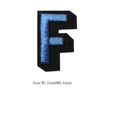 Custom 3D Capri Blue Letter F Embroidery patch with Black Iron on Backing
