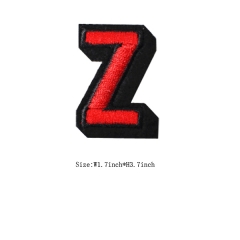 Custom 3D Red Letter Z Embroidery patch with Black Iron on Backing
