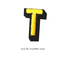 Custom 3D Citrine Letter T Embroidery patch with Black Iron on Backing