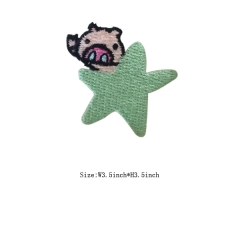 Custom Lovely Pig Embossed with Green Star Motif Iron on Embroidery patch