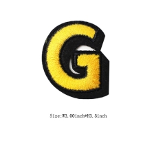Custom 3D Citrine Letter G Embroidery patch with Black Iron on Backing