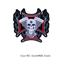 Custom Cross Skull Flame Motif Iron on Embroideried patch