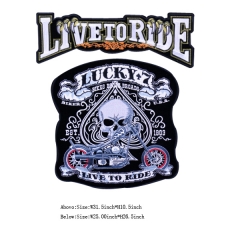 Custom Silver Live To Ride Skull Iron on Motif Embroidery patch