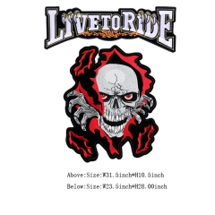 Custom Skull Live to Ride Motif Iron on Embroideried patch