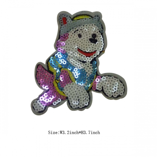 Cute Puppy Motif Iron on Sequin Embroidery patch