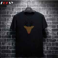 Custom Christmas Deer Hot Fix Motif Rhinestone Heat Transfer for T-shirt
