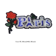 Custom Flower With Sequin Paris Motif Embroidery patch