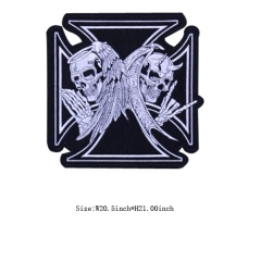Custom Double Skulls Cross Motif Iron on Embroidery patch