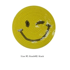 Custom Lopsided Smile Emoji Motif Sequin Embroidery patch