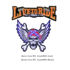 Custom Live to Ride Skull Wings Motif Iron on Embroidery patch
