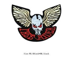 Custom Heat Seal Skull with Wings Embroidered Patch For Jacket