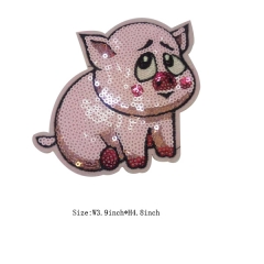 Custom Pig Motif Sequin Iron on Embroidery patch