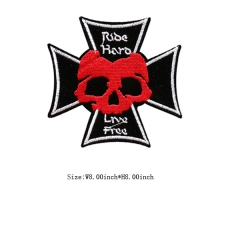 Custom Red Skull Cross Motif Embroidery Patch with Iron on Backing
