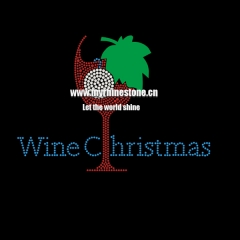 Custom Wine Christmas with Glitter Leaf Motif Rhinestone Heat Transfer