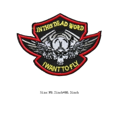 In This Dead World I Want To Fly Skull Motif Iron on Embroidery patch