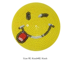 Custom Smile with Tongue Outside Emoji Sequin Embroidery patch