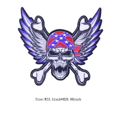 Custom Skull Wings Motif Iron on Embroidery patch
