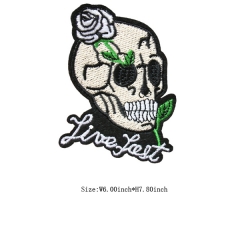 Custom Iron Embroidery Flower Skull Patch For Clothing