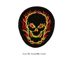 Custom Heat Seal Skull Heat with Flame Motif Embroidery patch
