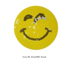 Custom Closed-Lip Smile Emoji Sequin Embroidery patch