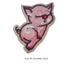 Wholesale Custom Pig Motif Sequin Embroidery Patch with Glue Back