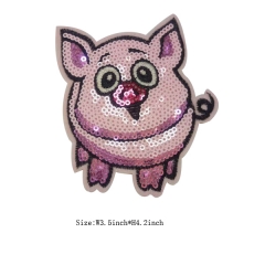 Wholesale Pig Motif Sequin Iron on Embroidery patch