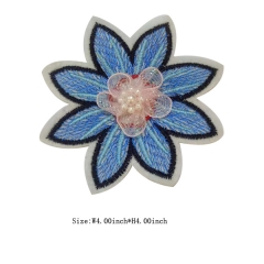 Flower Motif With Beaded Applique Iron on Embroidery patch