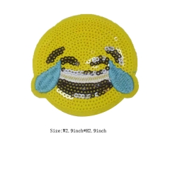 Custom Crying-Laughing Emoji Moitf Sequin Embroidery patch